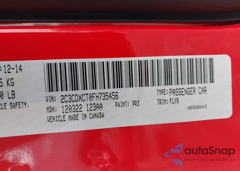 2015 Dodge Charger Road/Track z USA, uszkodzony, nr VIN 2C3CDXCT0FH735456